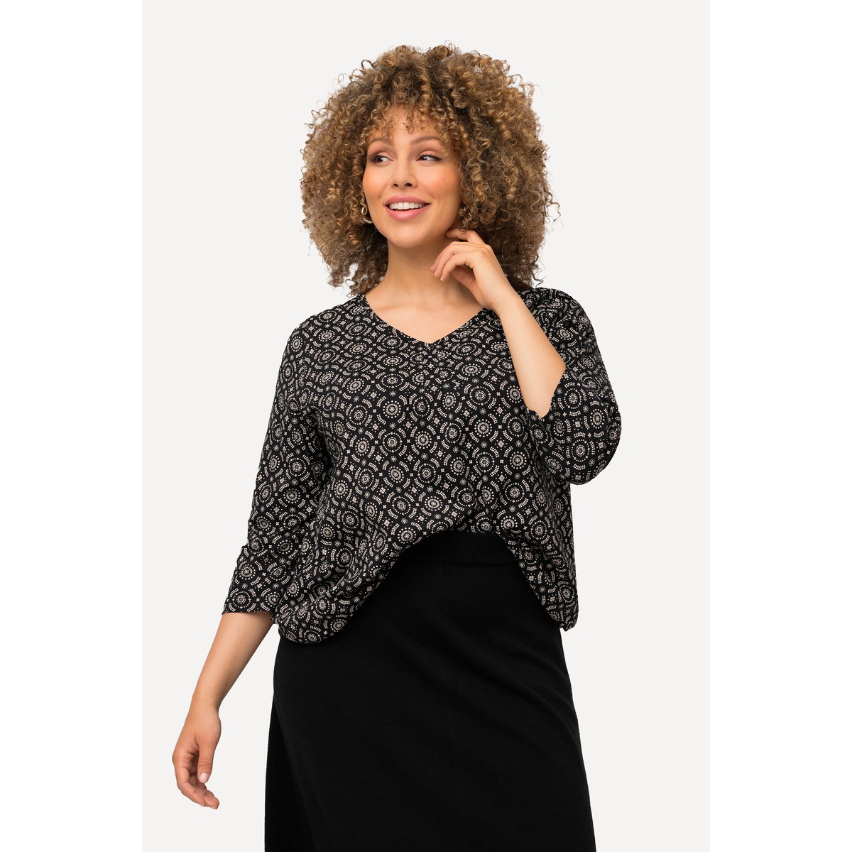 T-shirt à ligne en A noir, ULLA POPKEN