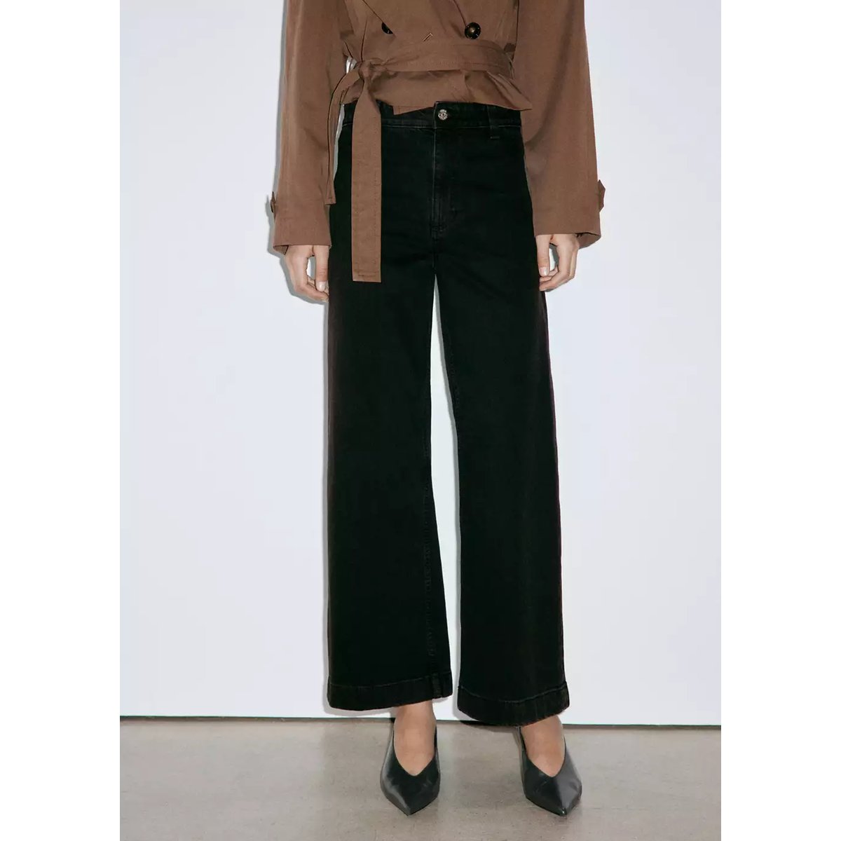 Jean style jupe-culotte Catherin taille haute black denim, MANGO