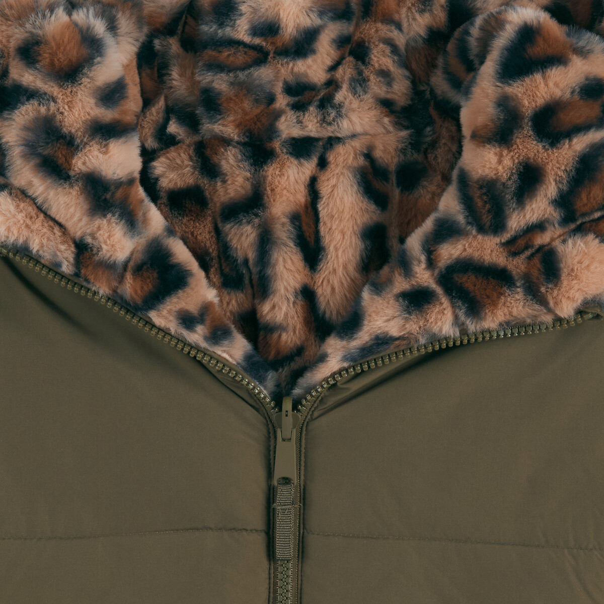 Doudoune chaude réversible à capuche kaki/marron, LA REDOUTE COLLECTIONS
