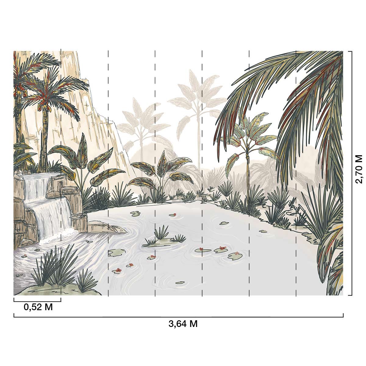 Papier peint panoramique Cascade tropicale intissé, HEXOA