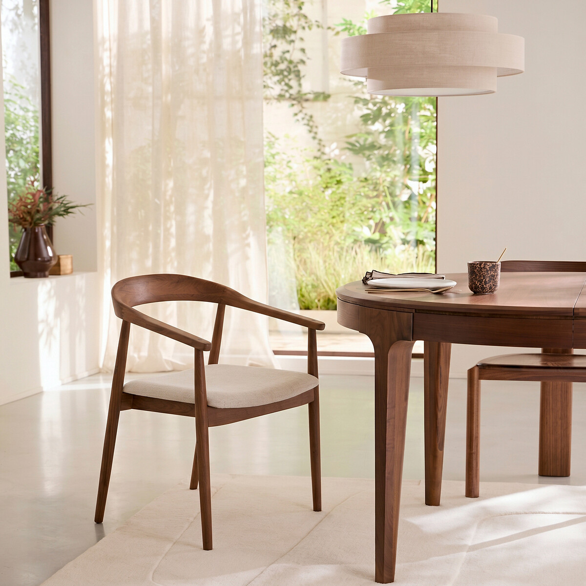 Galb Table Armchair in solid walnut and fabric walnut/chalk, AM.PM