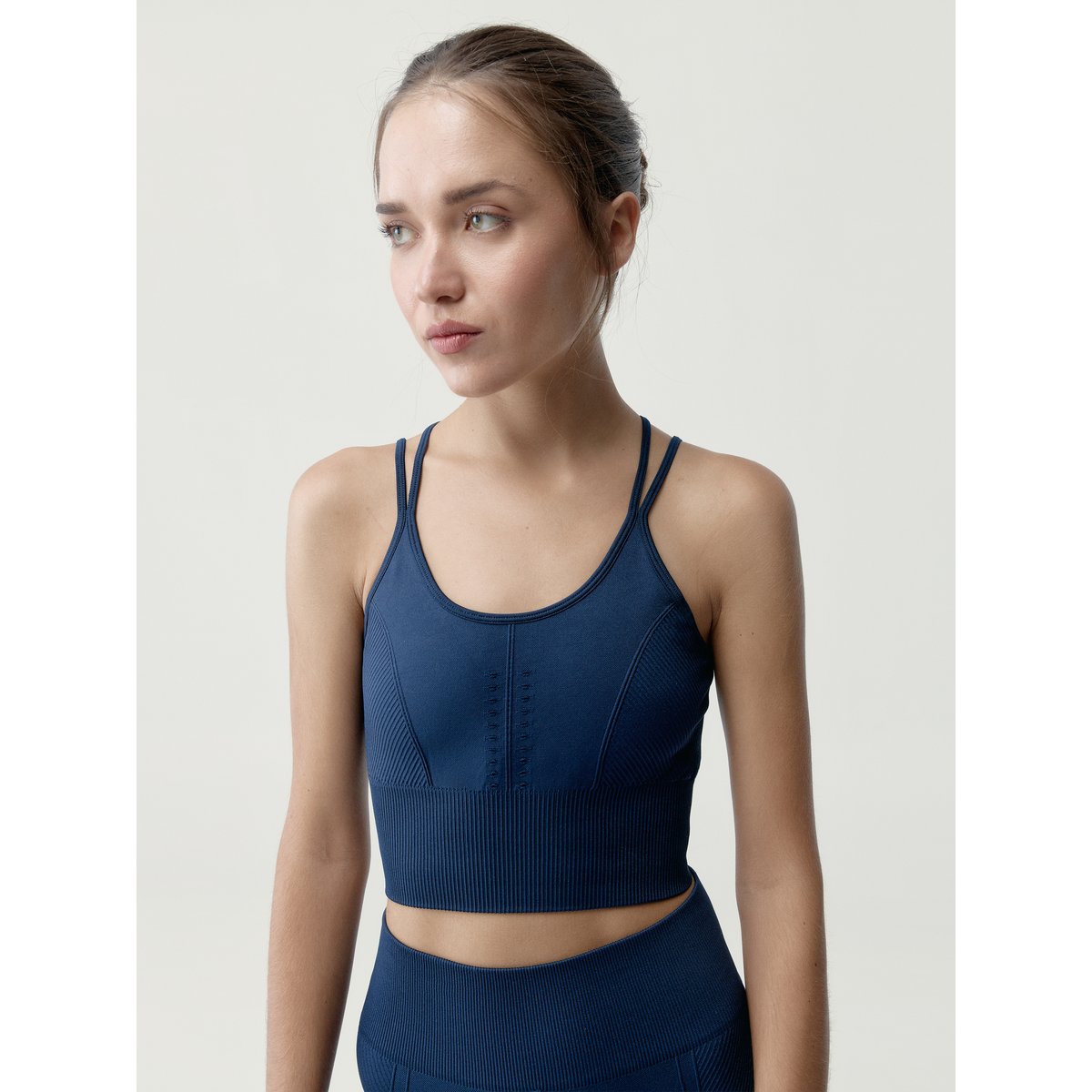 Brassière de sport femme India maintien moyen bretelles coussinets amovibles bleu marin, BORN