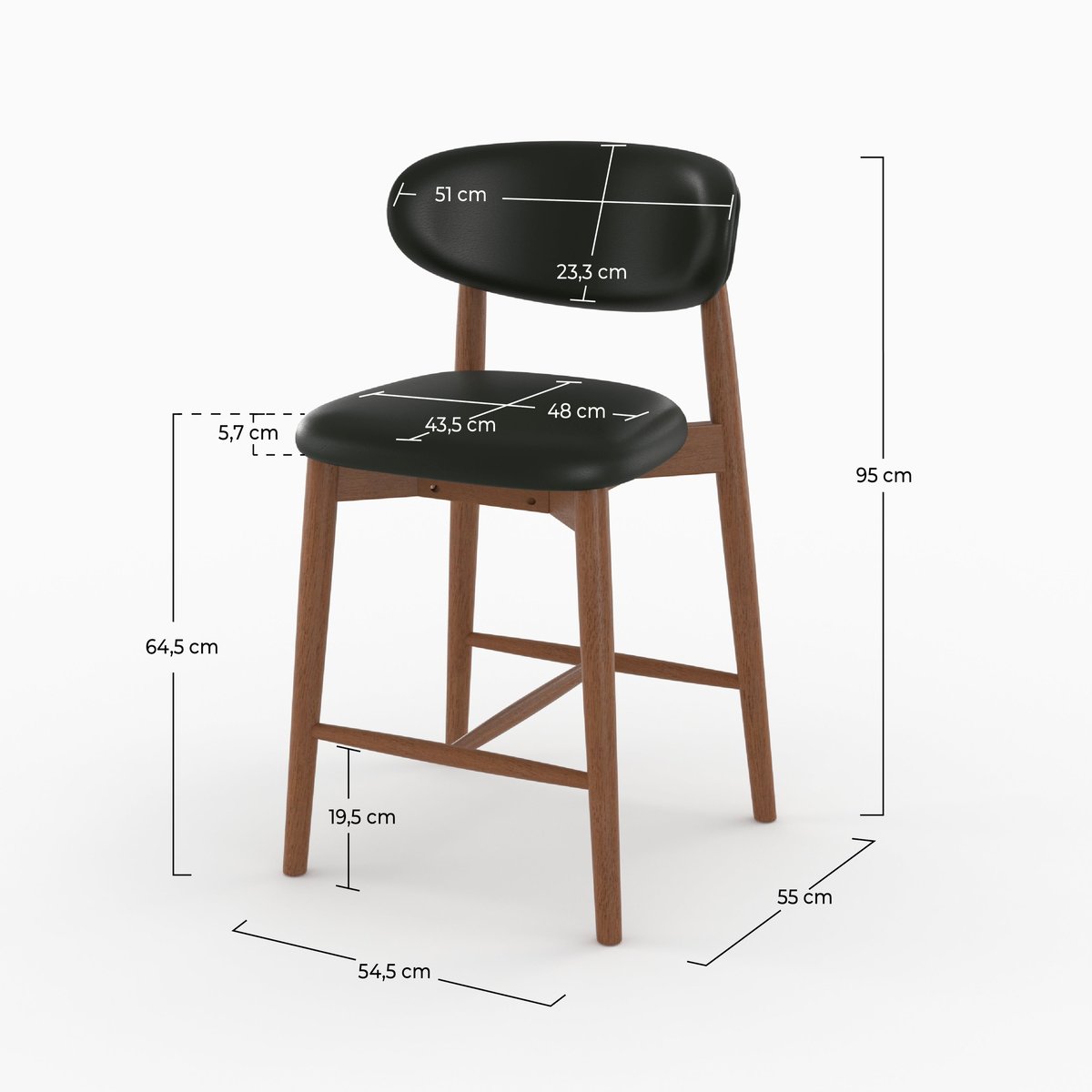 Lot de 2 chaises pour ilot central 64,5 cm en cuir et bois d'hévéa - YUNA noir, MAISON PAVANE