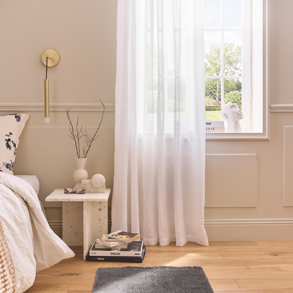 Voilage en coton et lin, ELARA blanc, INSPIRE