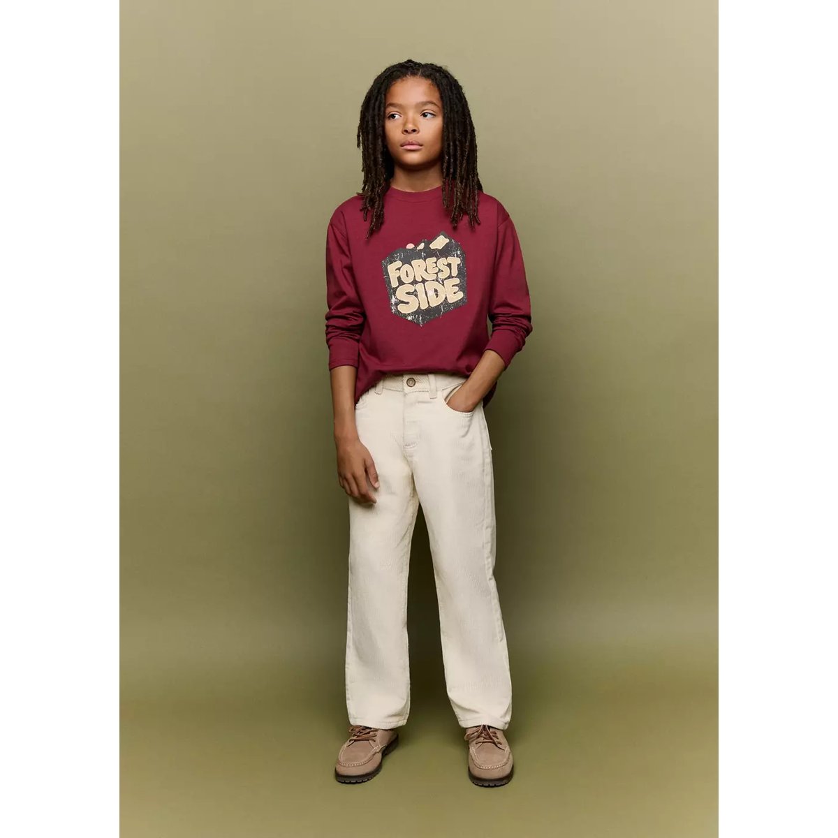 T-shirt coton inscription imprimée grenat, MANGO KIDS