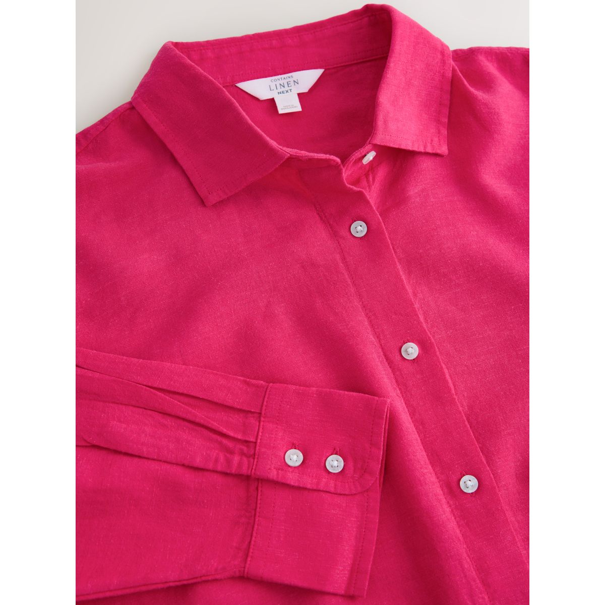 Chemise manches longues en lin mélangé rose, NEXT