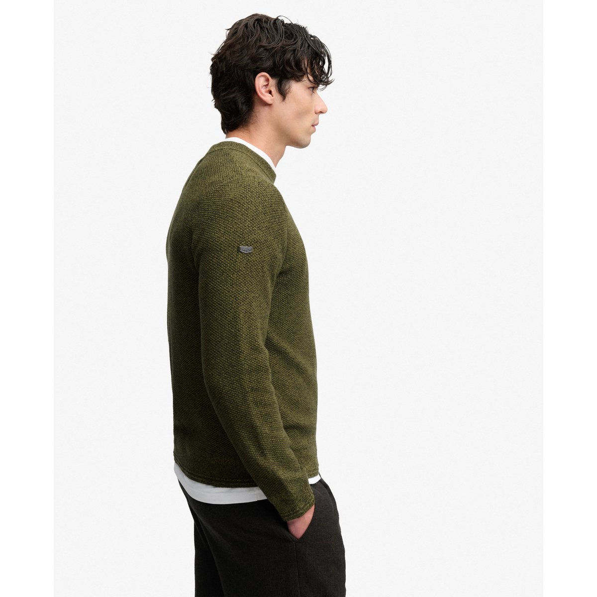 Pull Texture Knit Coupe Décontractée olive/noir, SUPERDRY