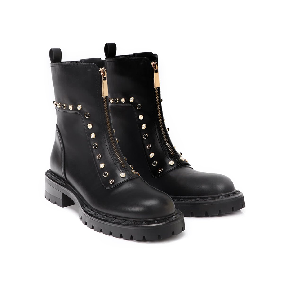 Bottines à fermeture éclair frontale avec clous décoratifs noir, LOLA CASADEMUNT