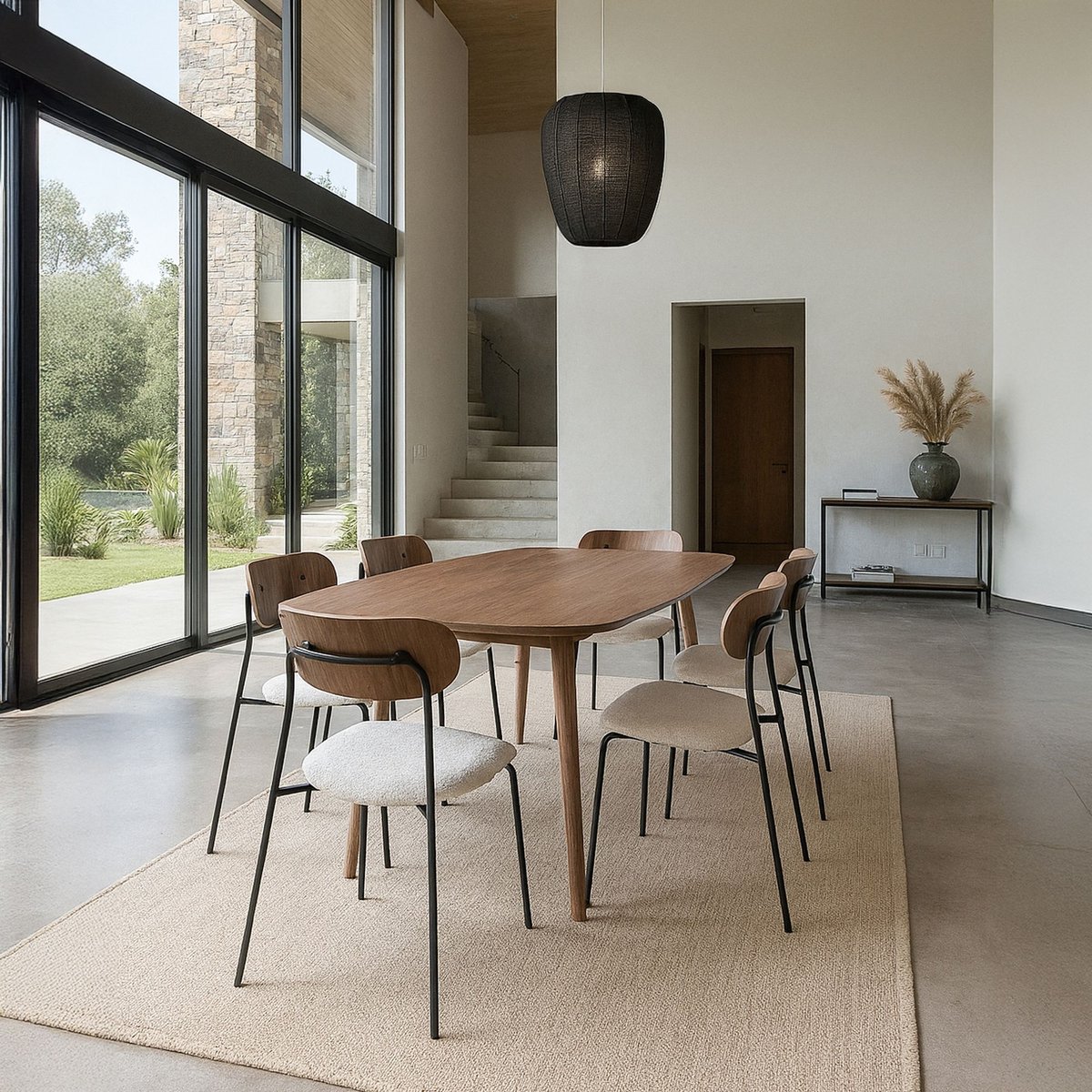 Lot de 2 chaises en tissu et dossier en finition noyer, GASTON couleur unique, NOW'S HOME