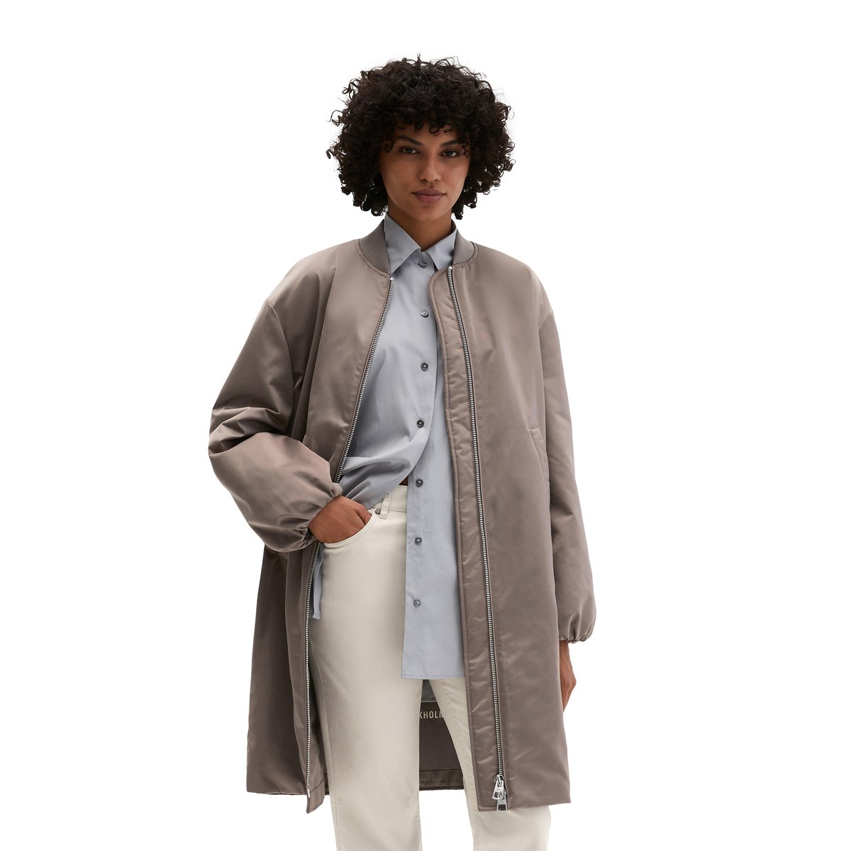 Manteau blouson style aviateur regular en sergé de polyester recyclé marron, MARC O'POLO