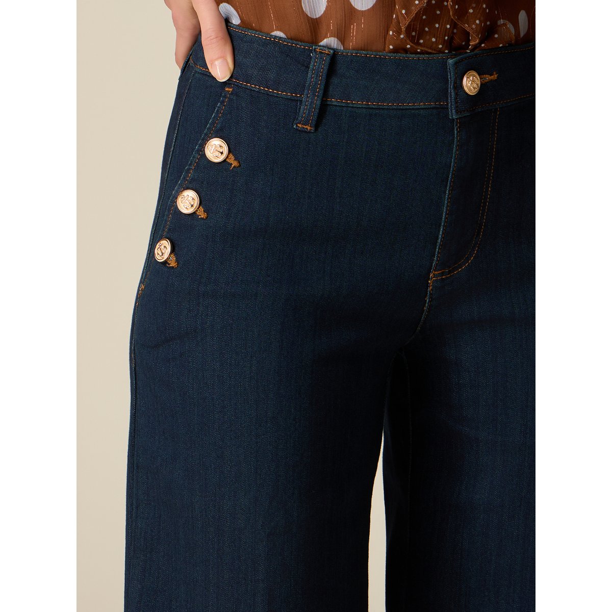 Jean palazzo avec boutons décoratifs bleu, OLTRE