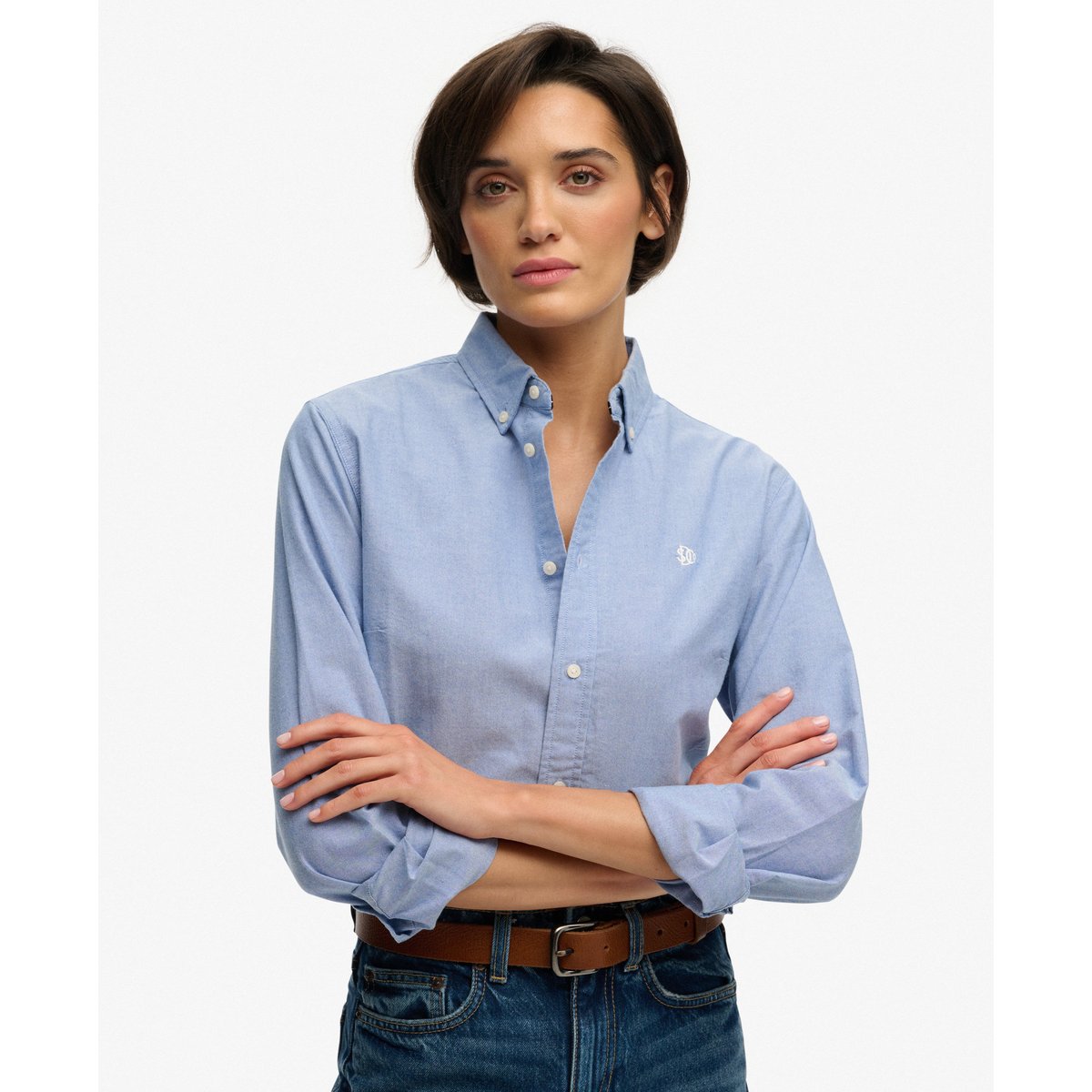 Chemise Oxford Slim Manches Longues bleu azur chambray oxford, SUPERDRY