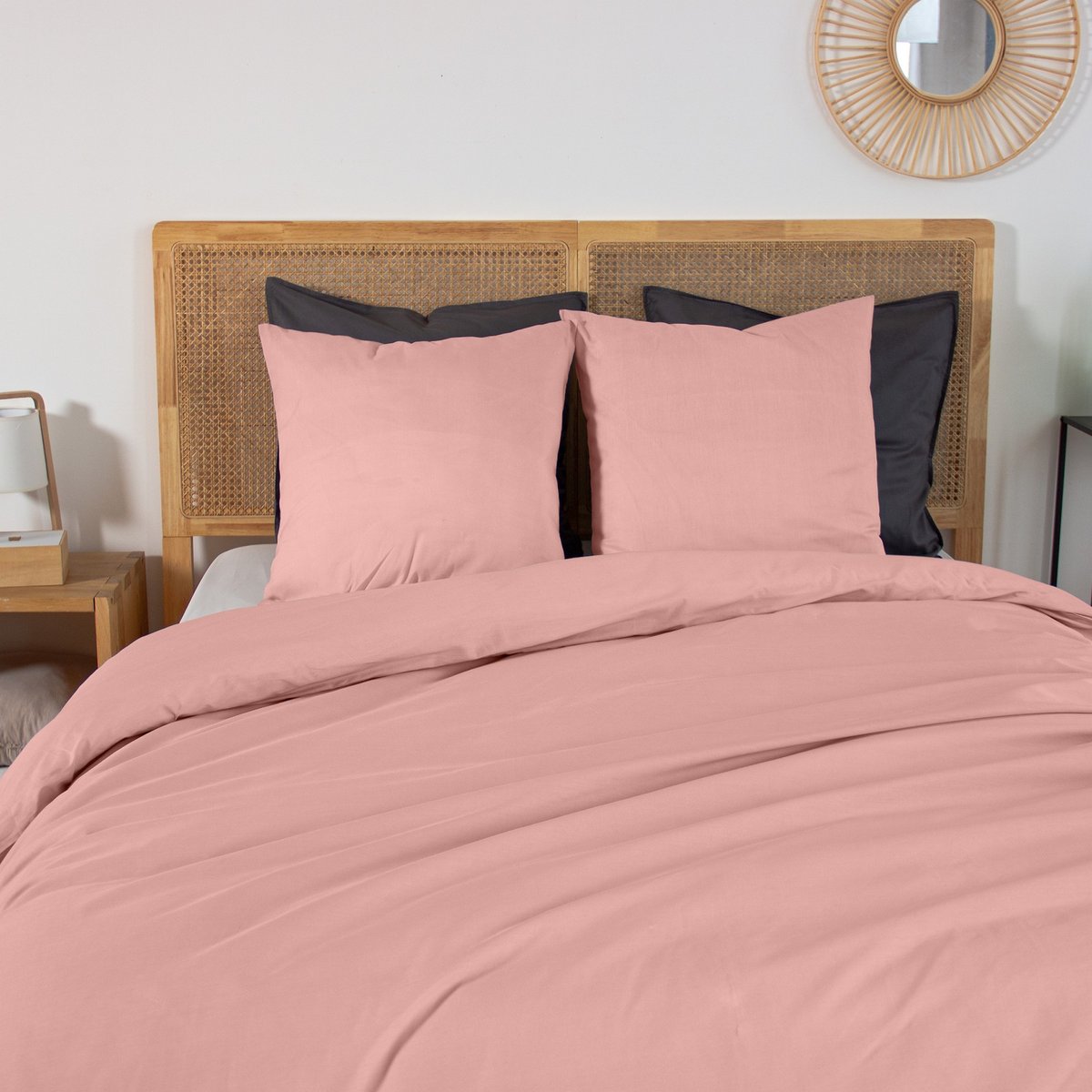 Parure de lit - housse de couette avec taies en percale de coton rose thé, EDEN