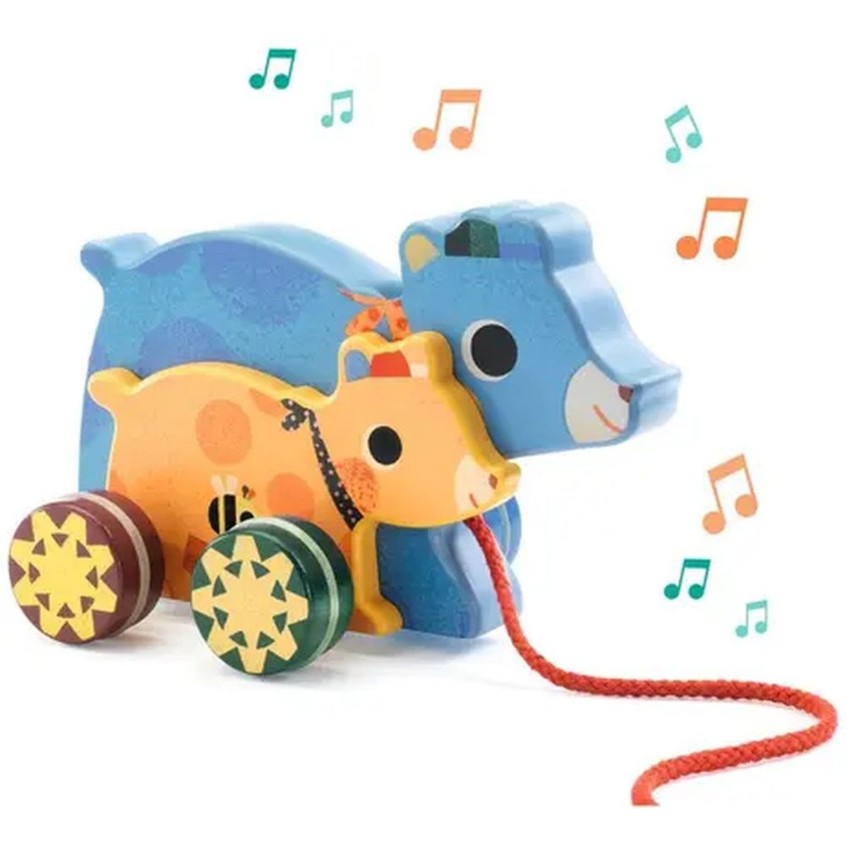 Jouet en bois musical à tirer Gabi & Sam les oursons couleur unique, DJECO