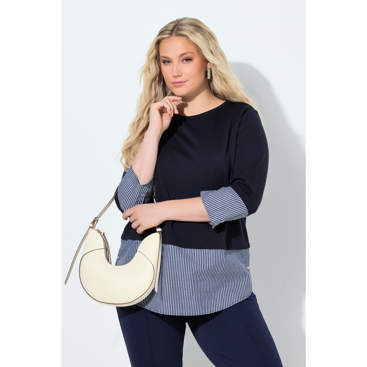 Sweat-shirt col rond et manches 3/4 marine, ULLA POPKEN