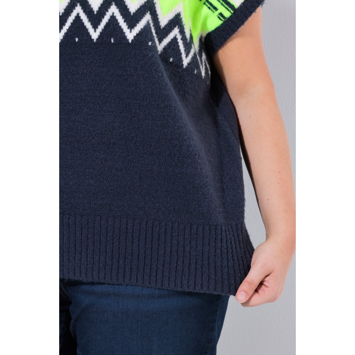 Pull sans manches, motif norvégien vert fluo, ULLA POPKEN