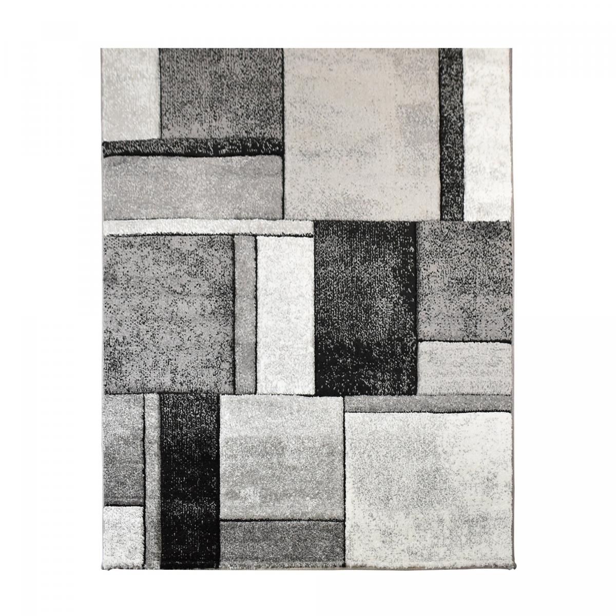 Tapis salon et chambre tissé motif géométrique LYN8 GEOME gris, noir, UN AMOUR DE TAPIS