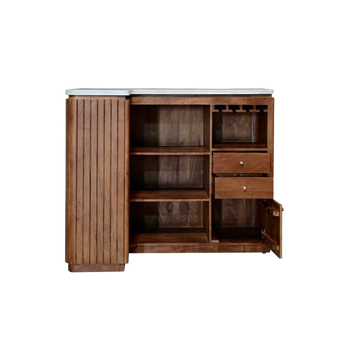 Meuble bar en bois de manguier et marbre MARION bois foncé, MADE IN MEUBLES