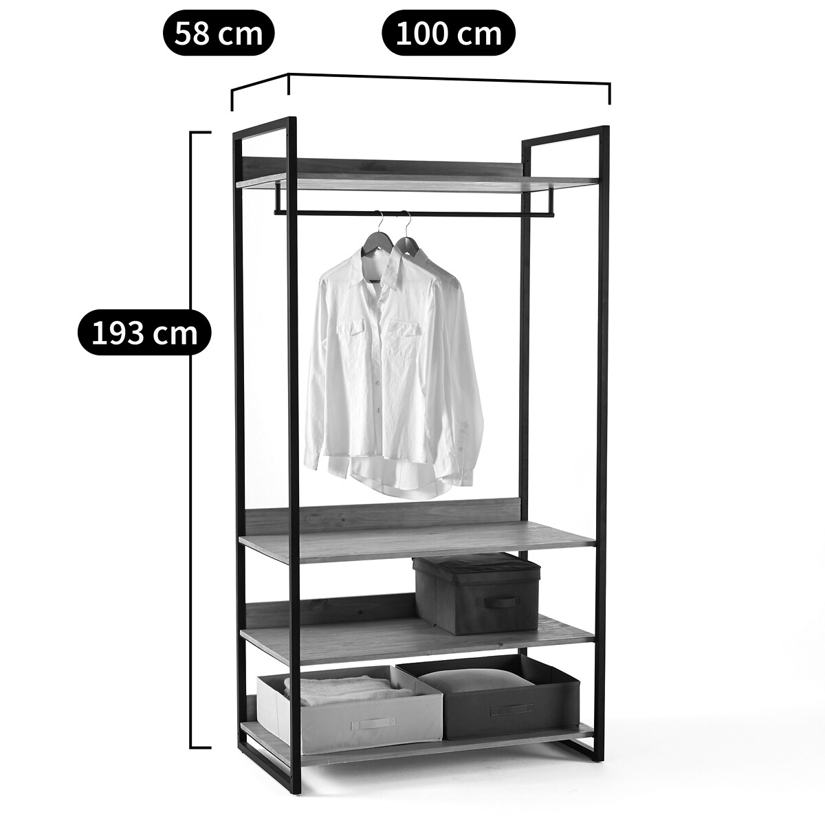 Module armoire large 3 étagères 1 penderie HIBA bois/métal, LA REDOUTE INTERIEURS