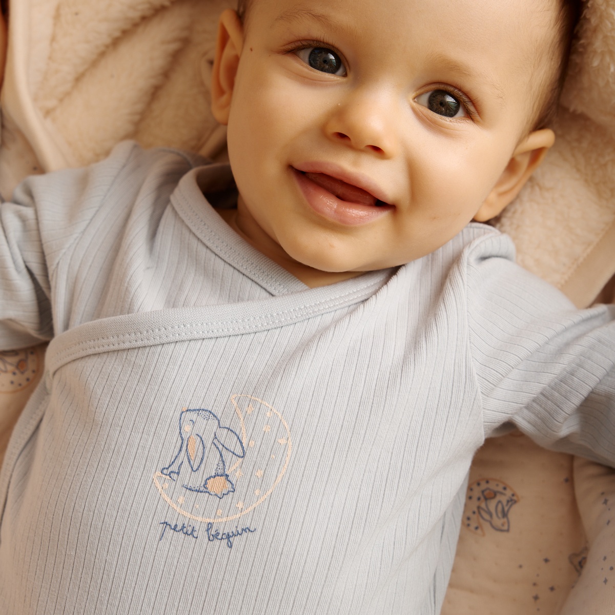 Lot de 2 bodies bébé manches longues ouverture croisée Voix Lactée bleu, PETIT BEGUIN