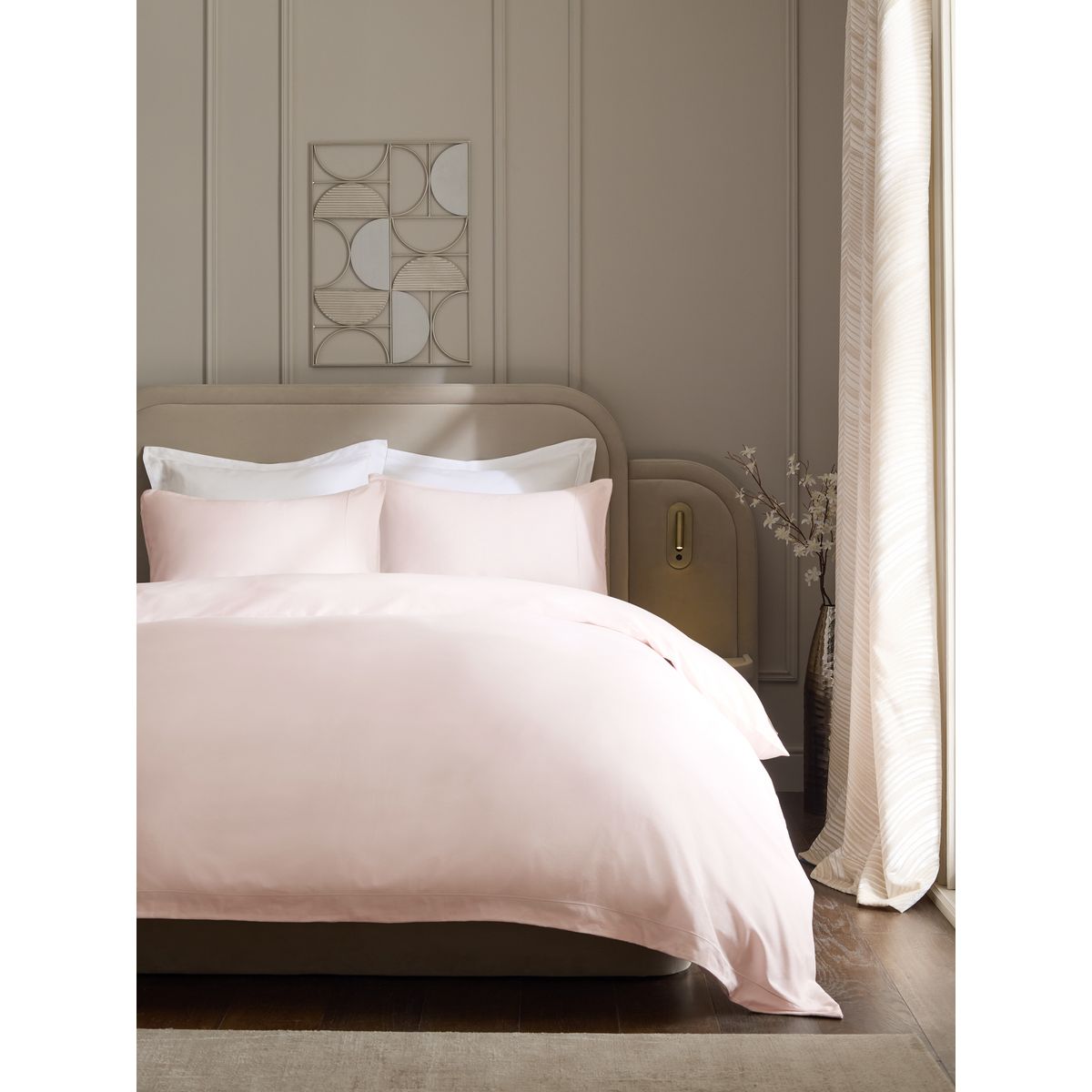 Housse de couette et taie à tissage 300 fils rose pâle, NEXT