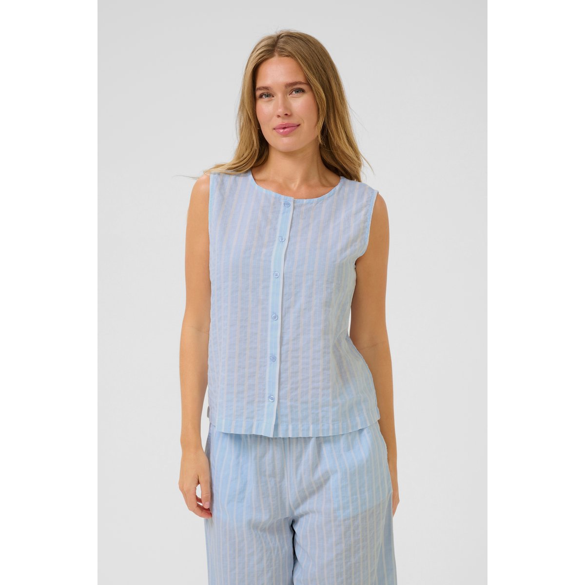 Blouse with short sleeve bleu/blanc rayures, KAFFE