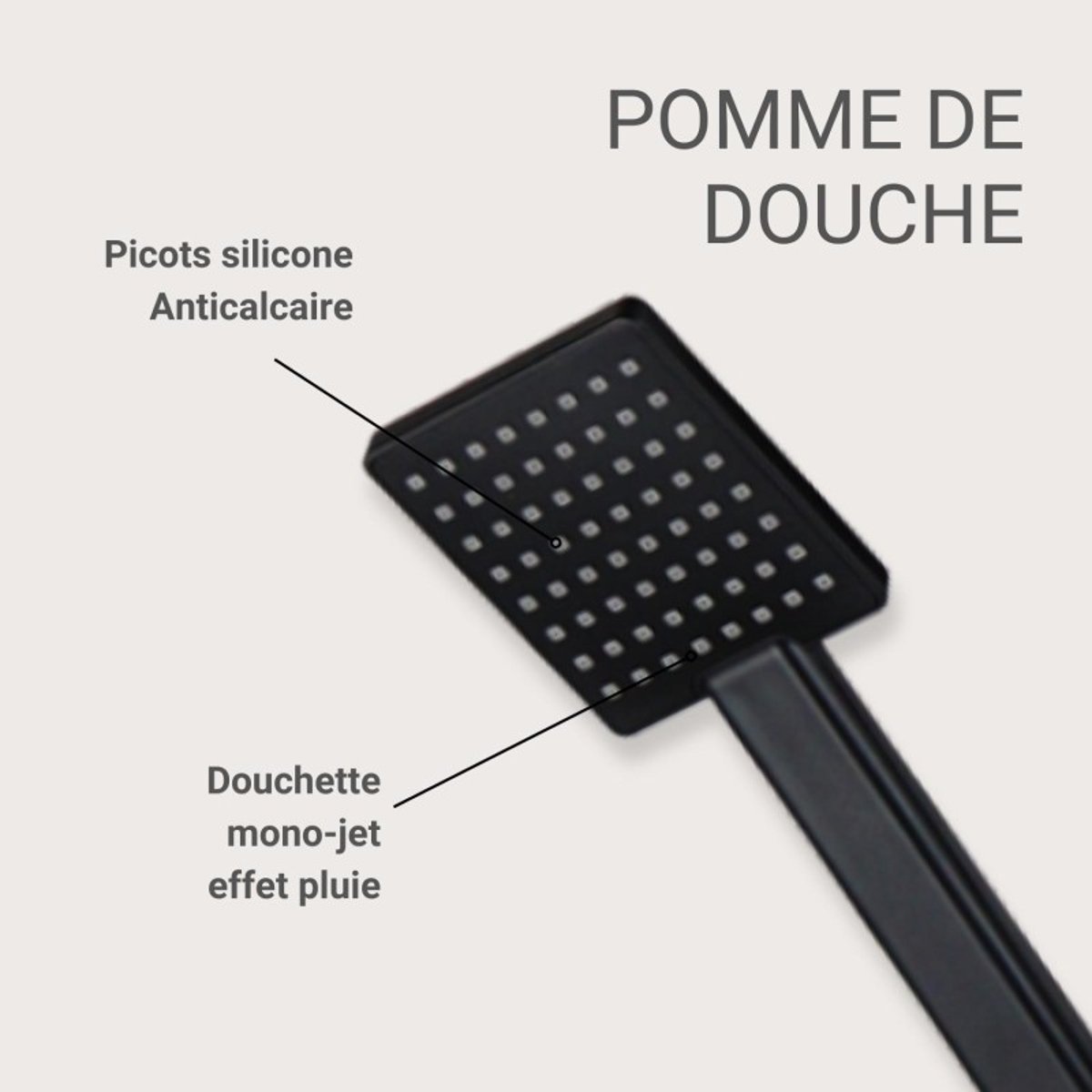 Douchette rectangulaire 1 jet TALMA noir, MOB IN