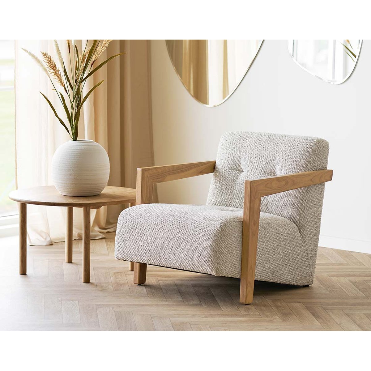 Fauteuil en tissu texturé avec accoudoirs, LOLA beige, BEST MOBILIER