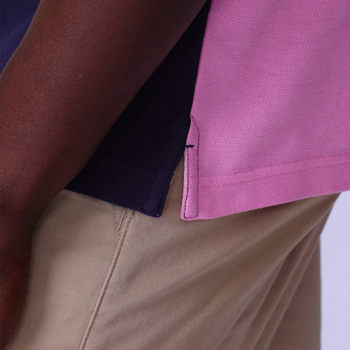 Polo à grosses rayures rose clair, MISE AU GREEN