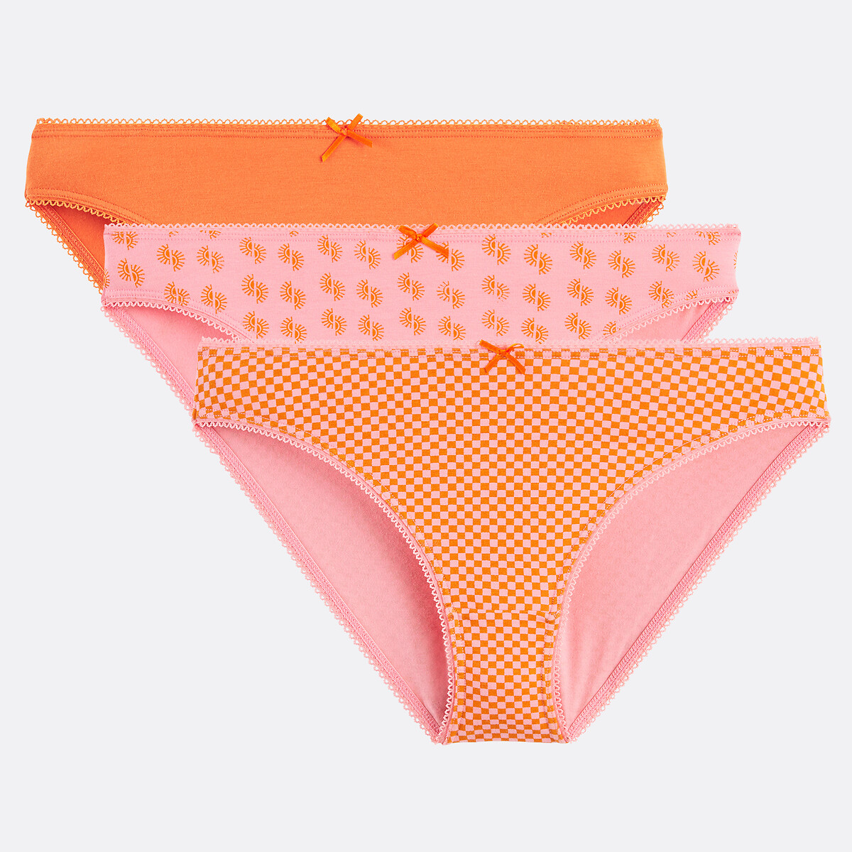 Confezione da 3 slip in cotone elasticizzato, 1 tinta unita e 2 stampati imprimé uni, LA REDOUTE COLLECTIONS