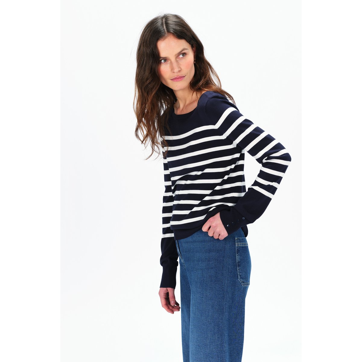 Pull droit col rond MJULIE bleu marine, CAROLL