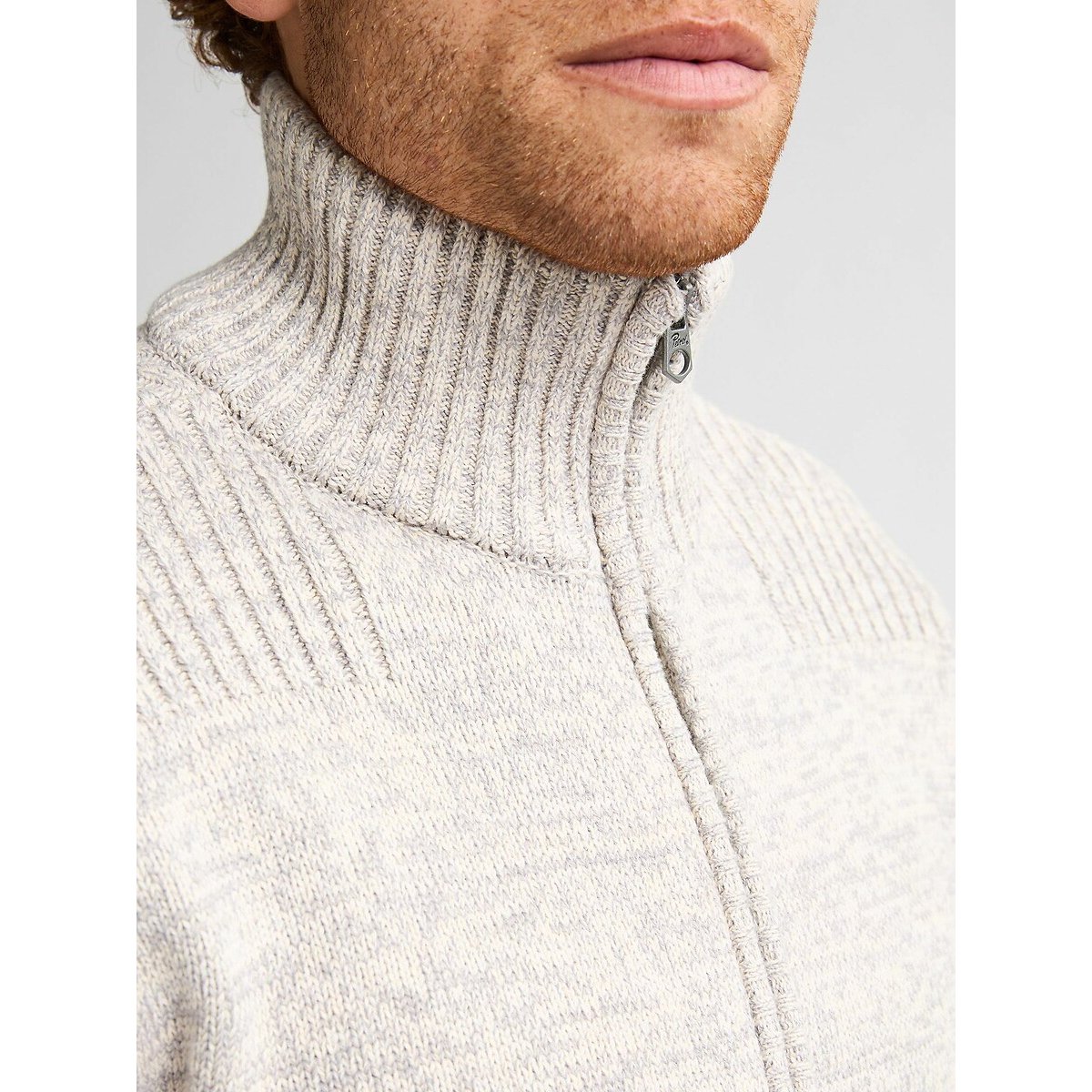 Zip-Up Hooded Cardigan ecru , PETROL INDUSTRIES