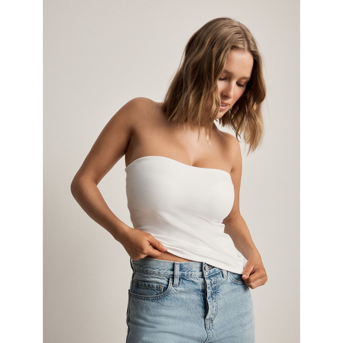 Soutien-gorge bandeau en coton blanc, NEXT