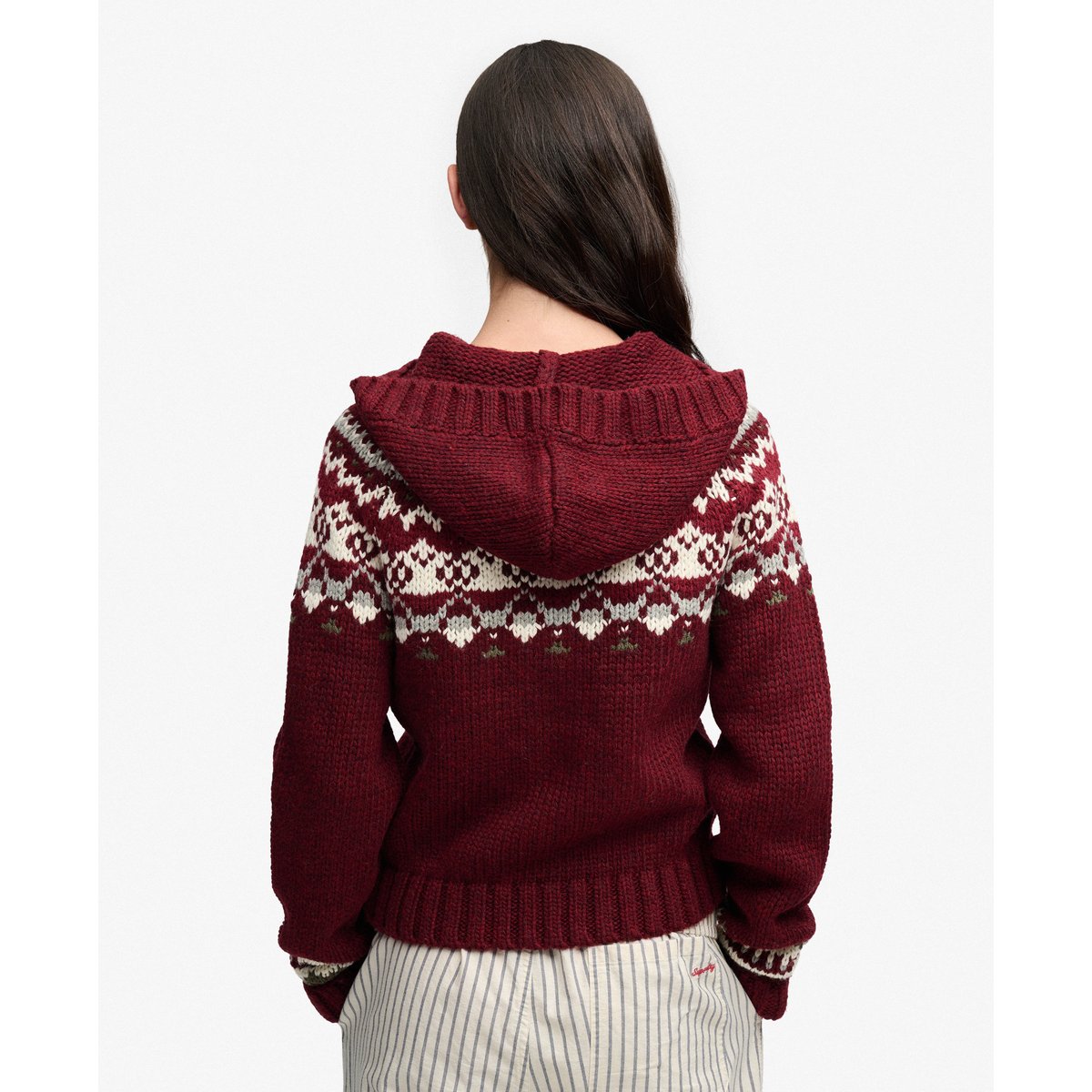 Sweat à capuche Fairisle ½ Bouton Coupe Décontractée rouge multi, SUPERDRY