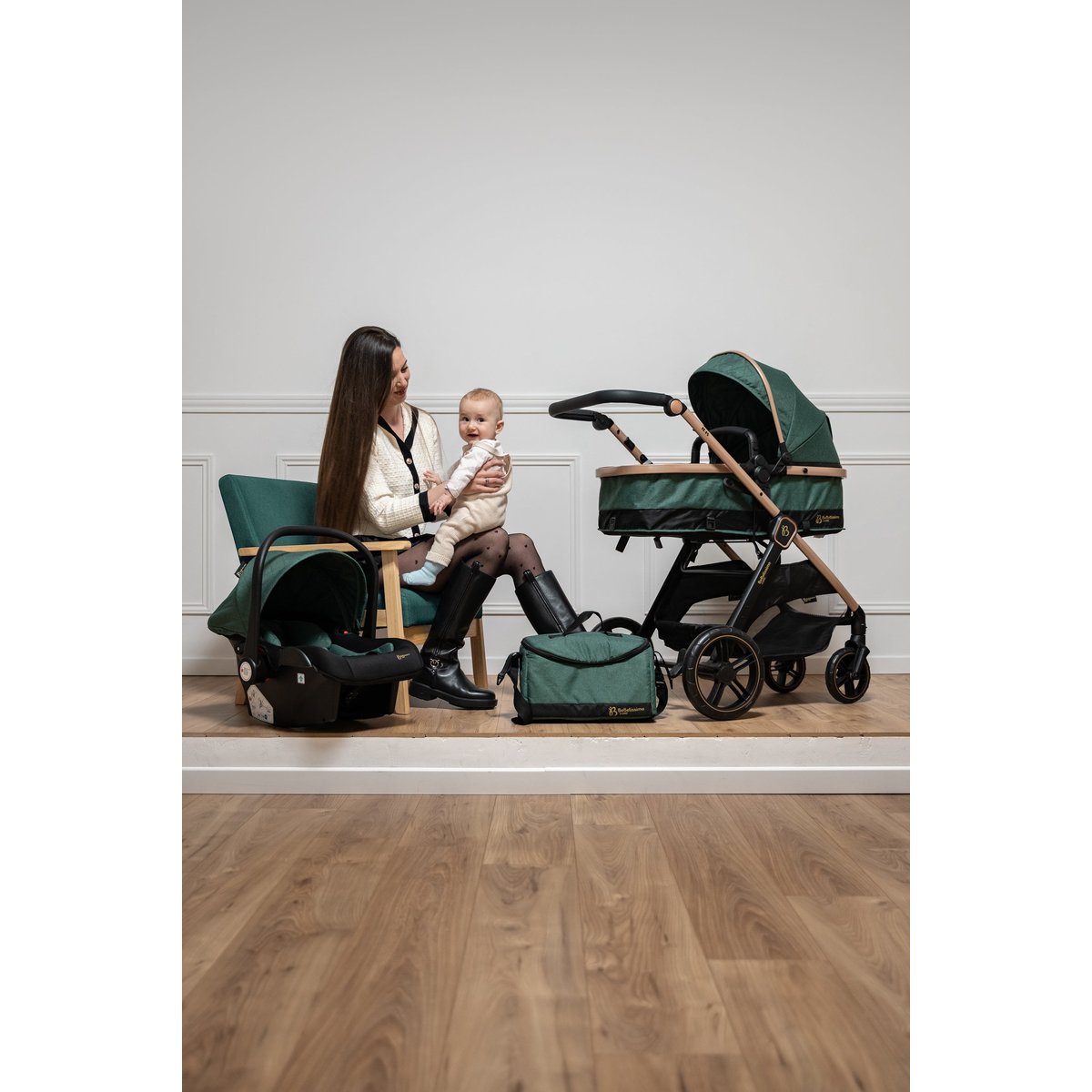 Poussette combinée trio 3 en 1 - siège auto 0+ IRIS – nacelle – dès la naissance – jusqu’à 22kg - vert vert, BEBELISSIMO J'AIME