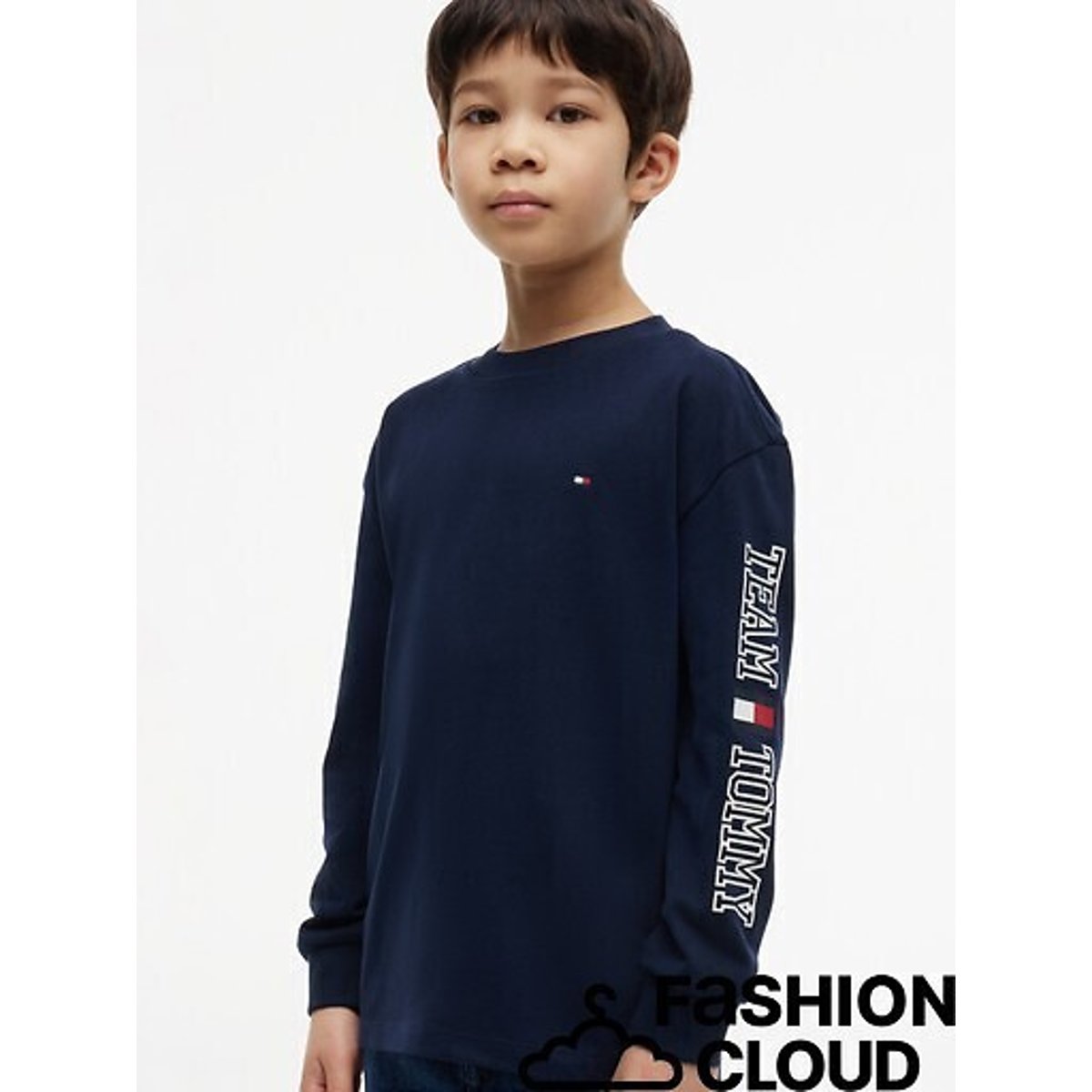 Felpa a maniche lunghe, con stampa sulla manica, in felpa blu marino, TOMMY HILFIGER