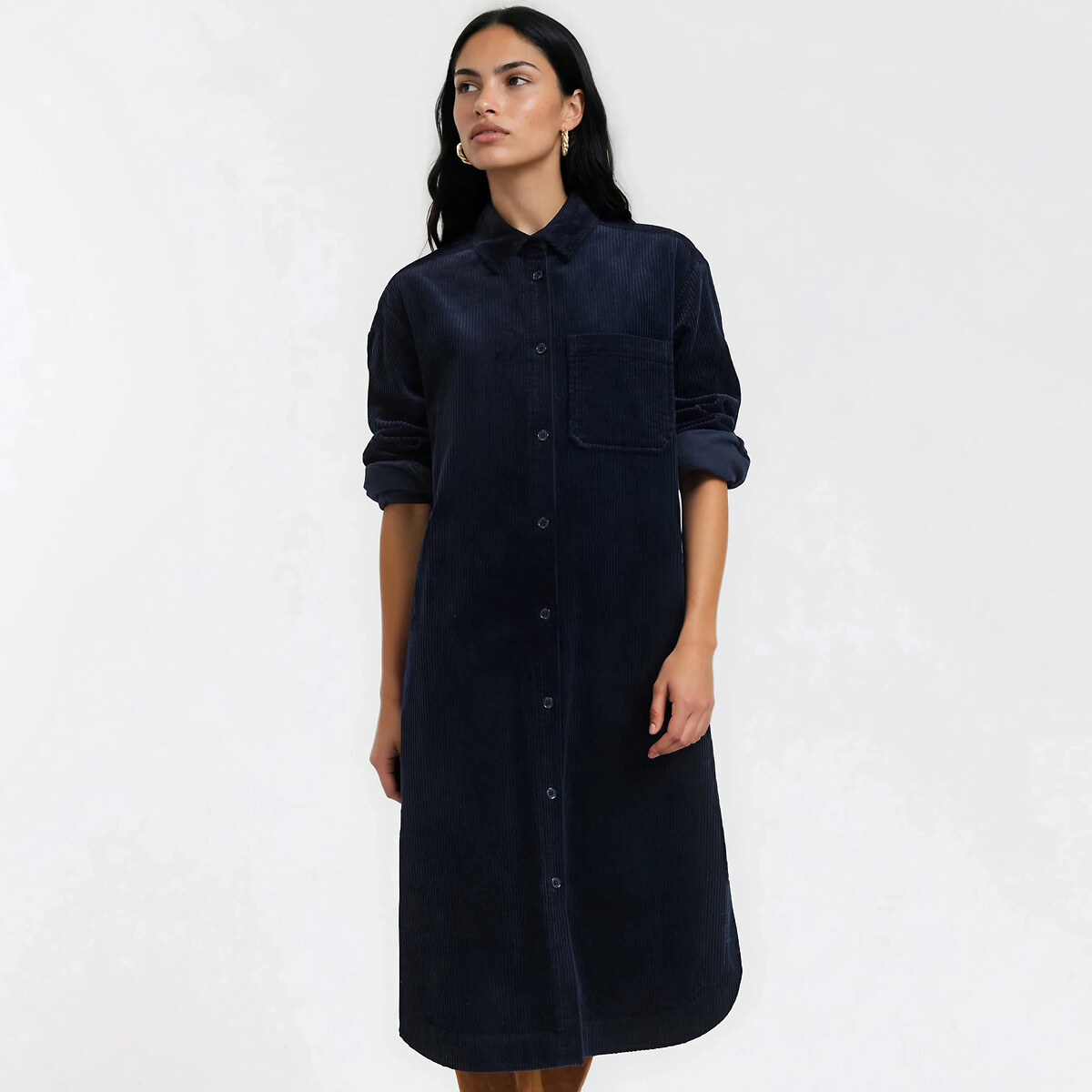 Recht model, midi-lengte, ribfluweel marineblauw, LA REDOUTE COLLECTIONS