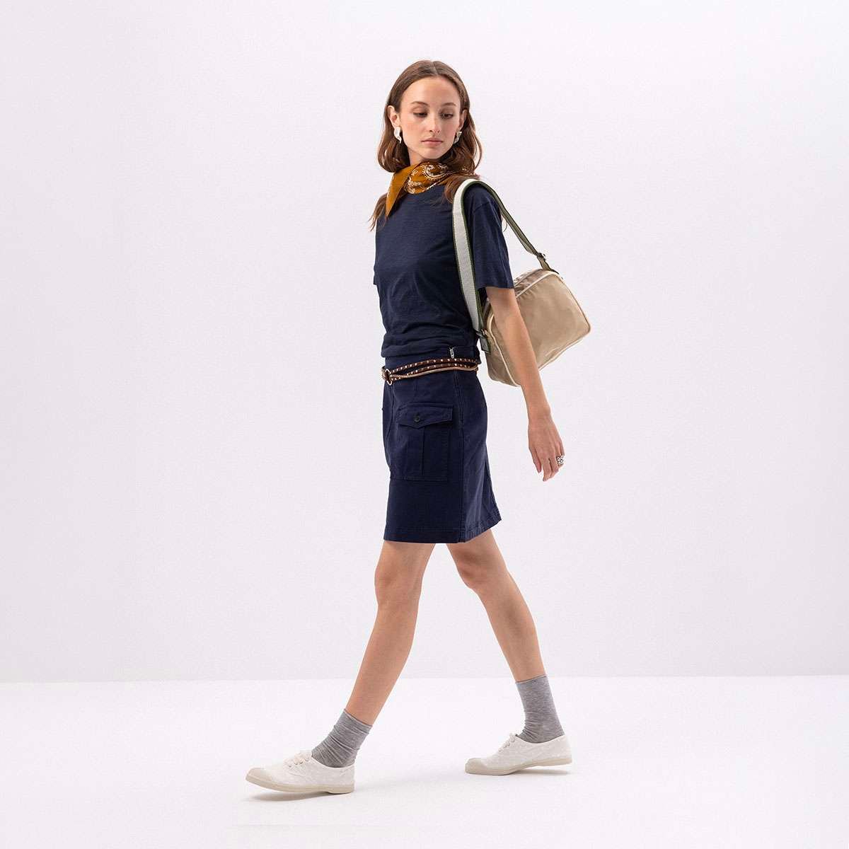 Jupe courte cargo en coton coupe droite PINDA bleu nuit, BENSIMON