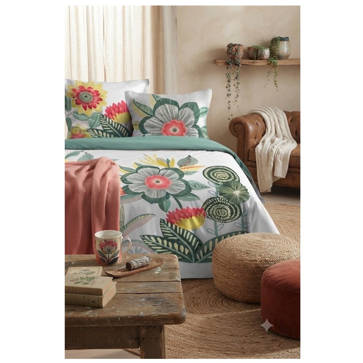 Parure de lit Cassie fleurie vert, EDEN
