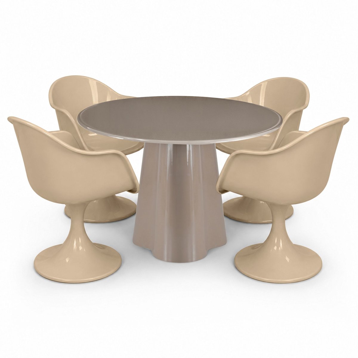 Table ronde Ø120cm avec plateau en verre et 4 fauteuils GLAM couleur unique, NOW'S HOME