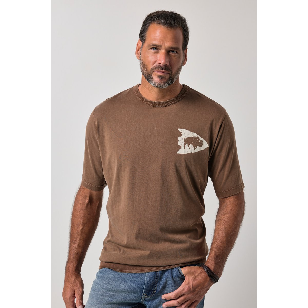 T-shirt esprit vintage, ventre confort marron, JP1880