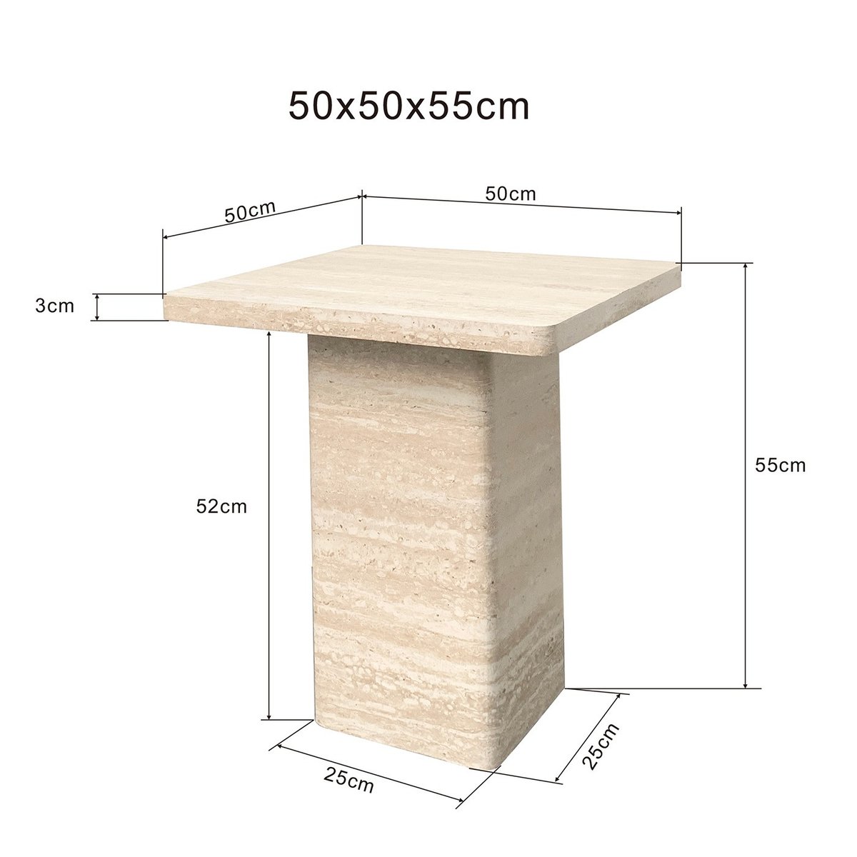 Table d'appoint carrée imitation pierre, TRAVERTINO beige, KARE DESIGN