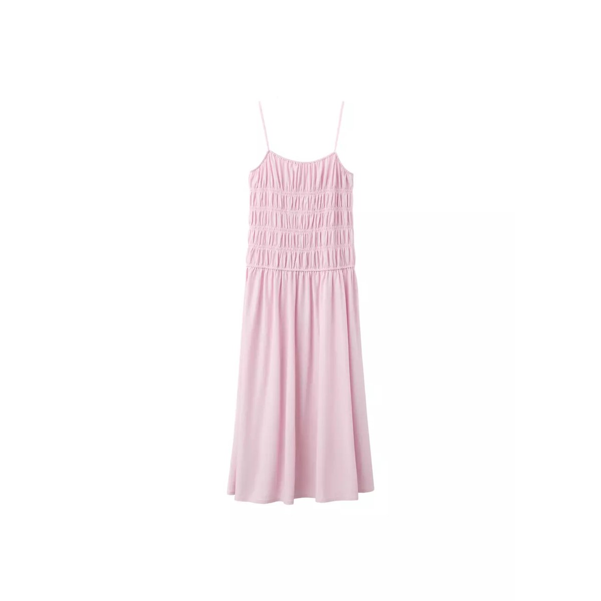 Robe longue froncée rose clair, MANGO
