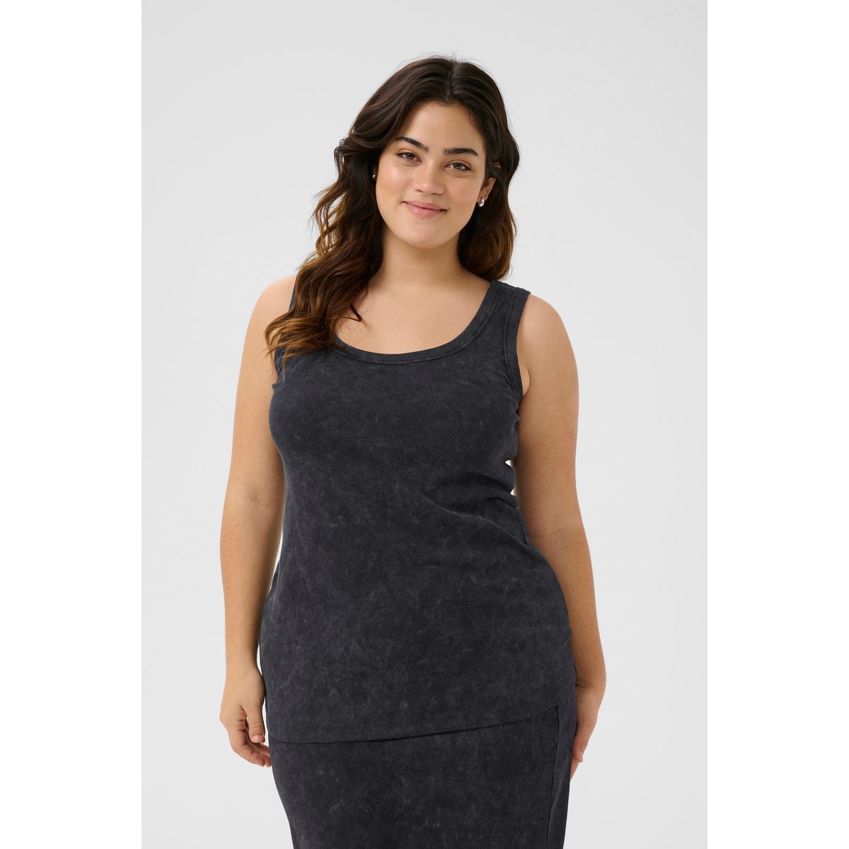 Jersey top noir black washed rib, KAFFE CURVE