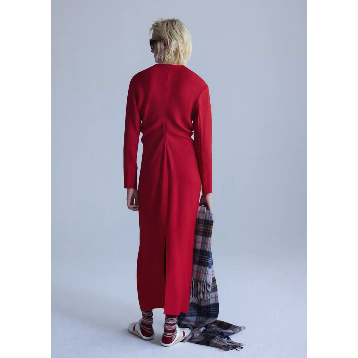 Robe maille détail froncé rouge, MANGO