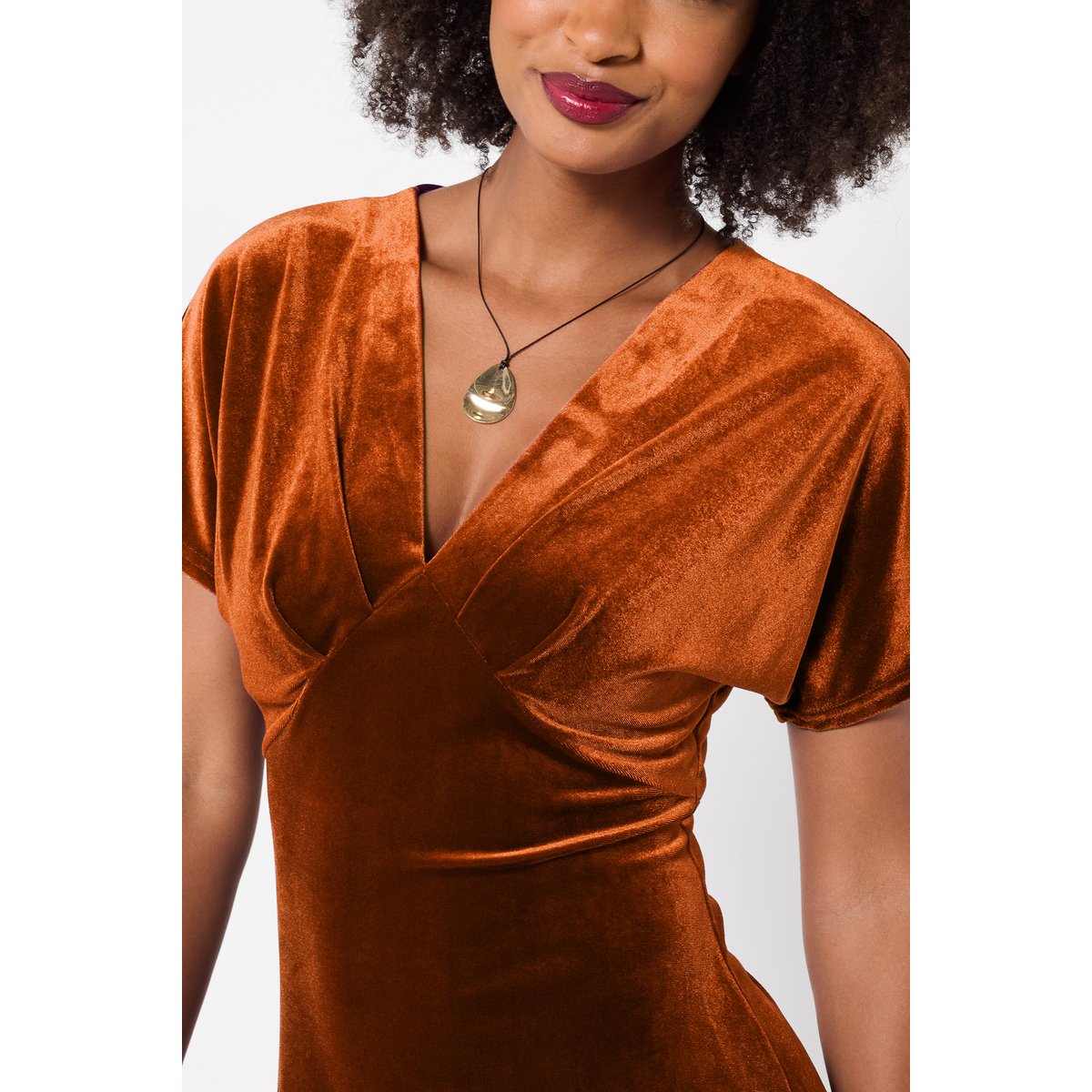 Robe Col V en Velours Bella orange, JOE BROWNS