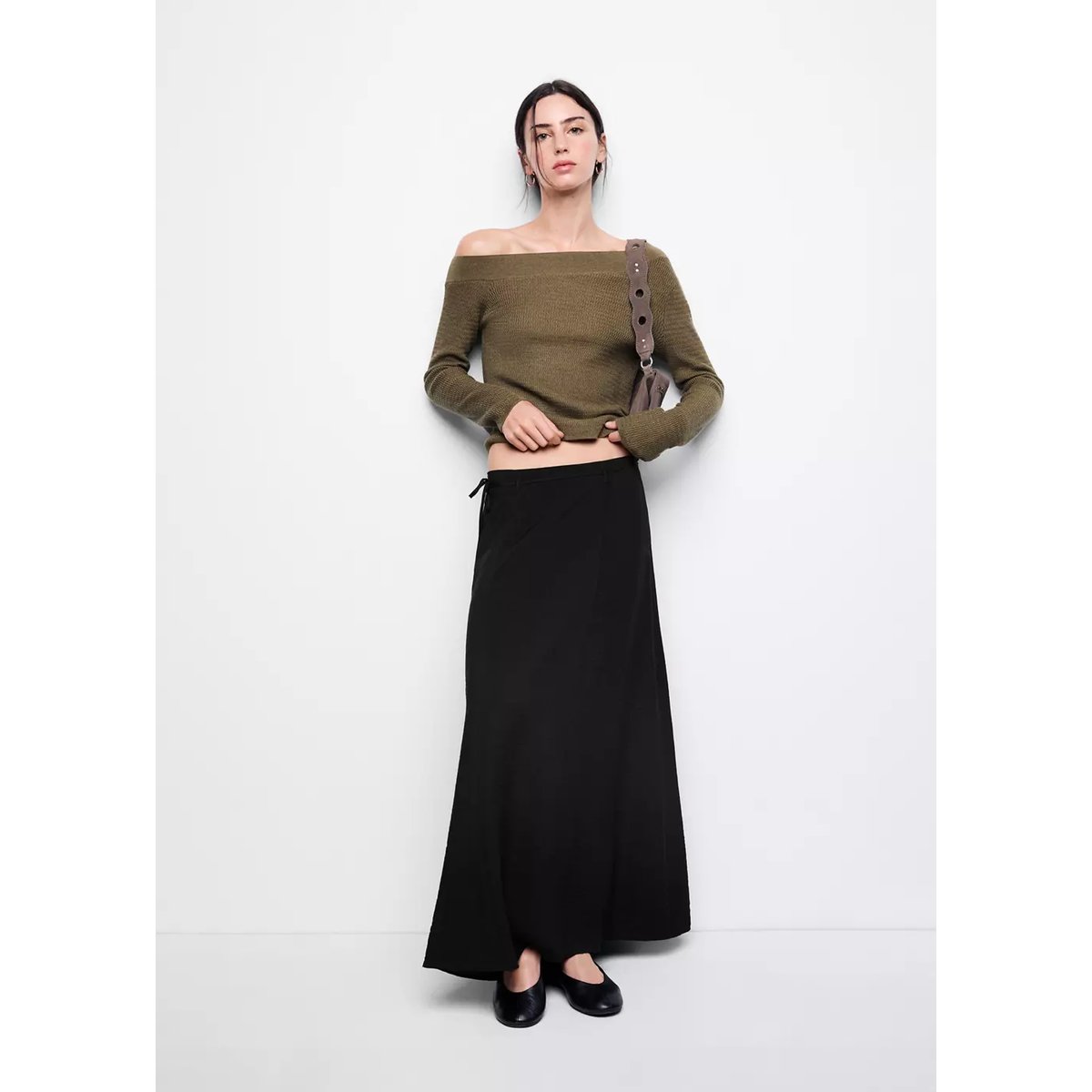 Jupe longue nœud gris anthracite, MANGO TEEN