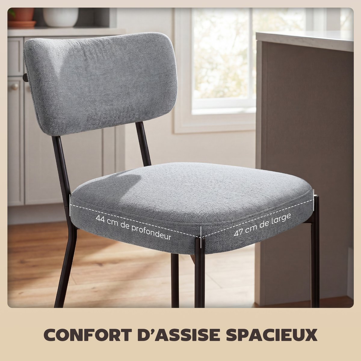 Tabouret de bar Tissu effet lin (100 % gris clair, HOMCOM