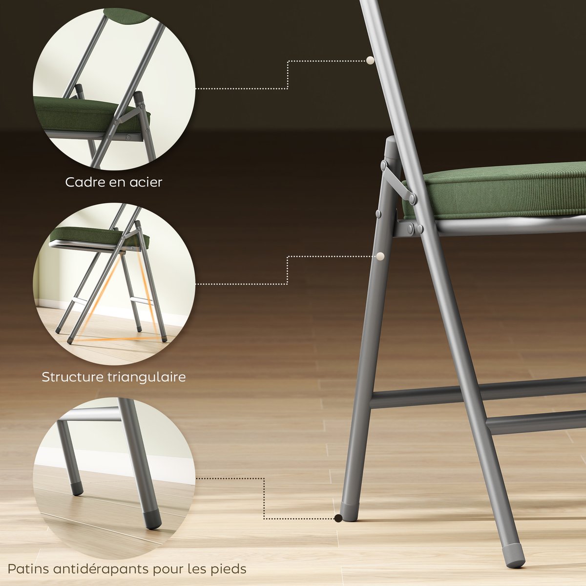 Chaise pliante Velours côtelé (100 % vert, HOMCOM