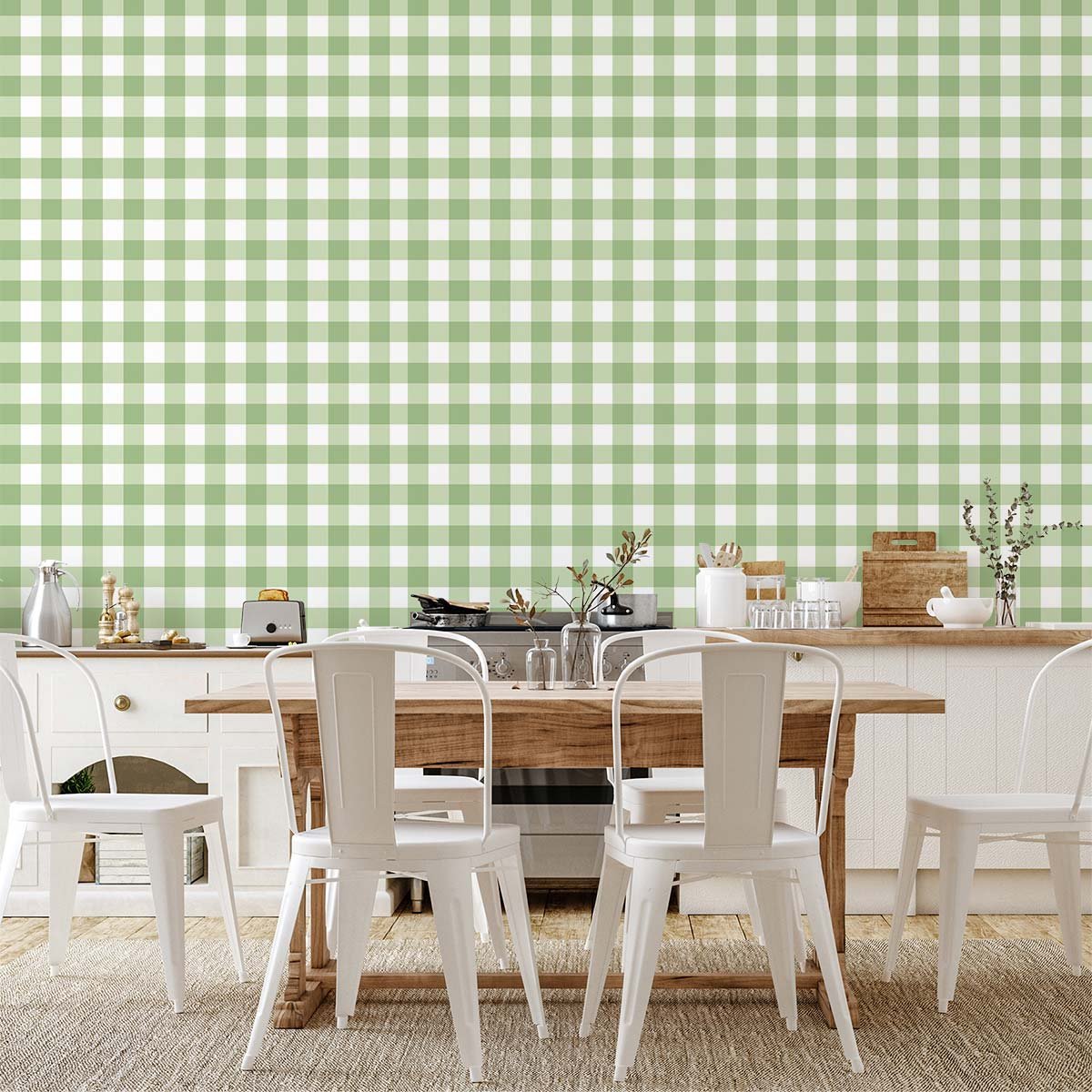 Papier peint papier vichy carreaux verts intissé, HEXOA